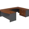 Outlet Westfield Bow Front Right Handed U Shaped Desk with Lateral File Cabinet, Hansen Cherry (SRC019HCRSU) Office Desks