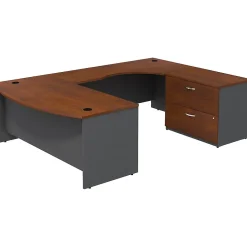Outlet Westfield Bow Front Right Handed U Shaped Desk with Lateral File Cabinet, Hansen Cherry (SRC019HCRSU) Office Desks