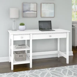 Broadview 54"W Computer Desk with Shelves, Pure White (BDD154WH-03) Computer Desks