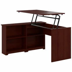 New Cabot 52"W 3 Position Sit to Stand Corner Bookshelf Desk, Harvest Cherry (WC31416) Standing Desks