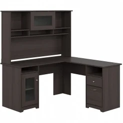 Discount Cabot 60"W L Shaped Computer Desk with Hutch and Storage, (CAB001HRG) L-Desks