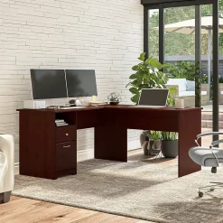 Outlet Cabot 60"W L Shaped Computer Desk with Drawers, (CAB044HVC) L-Desks
