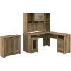 Outlet Cabot 60"W L Shaped Computer Desk with Hutch and Small Storage Cabinet, Reclaimed Pine (CAB016RCP) Office Desks