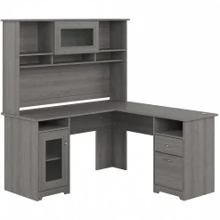 Outlet Cabot 60"W L Shaped Computer Desk with Hutch and Storage, (CAB001MG) L-Desks