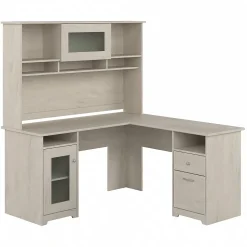 New Cabot 60"W L Shaped Computer Desk with Hutch and Storage, (CAB001LW) Computer Desks