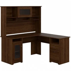 Sale Cabot 60"W L Shaped Computer Desk with Hutch and Storage, (CAB001MW) L-Desks