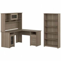 Best Cabot 60"W L-Shaped Desk with Hutch and 5-Shelf Bookcase, (CAB011AG) L-Desks