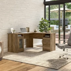 Discount Cabot 60"W Wood L-Shaped Computer Desk, (WC31530K) L-Desks