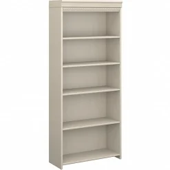 Best Fairview Collection 69"H 5-Shelf Bookcase with Adjustable Shelves, Antique White Laminated Wood (WC53265-03) Bookcases