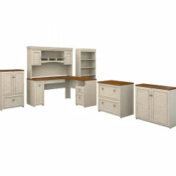 Fairview 60"W L Shaped Desk with Hutch, Bookcase, Storage and File Cabinets, (FV014AW) Office Desks