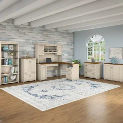 Fairview 60"W L Shaped Desk with Hutch, Bookcase, Storage and File Cabinets, (FV014AW) Office Desks