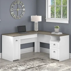 Outlet Fairview 60"W L Shaped Desk with Drawers and Storage Cabinet, (WC53630-03K) L-Desks