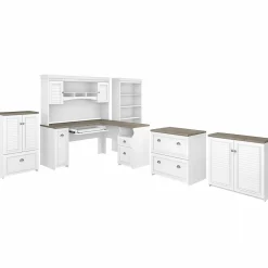 Fairview 60"W L Shaped Desk with Hutch, Bookcase, Storage and File Cabinets, (FV014G2W) L-Desks