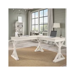 Discount Homestead 60"W Farmhouse L Shaped Desk, Linen White Oak (HOD160LW-03K) L-Desks