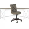 Key West 60" L-Shaped Desk with Mid-Back Tufted Office Chair, Shiplap Gray/Pure White (KWS045G2W) L-Desks