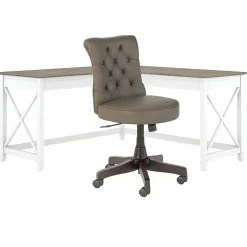 Key West 60" L-Shaped Desk with Mid-Back Tufted Office Chair, Shiplap Gray/Pure White (KWS045G2W) L-Desks