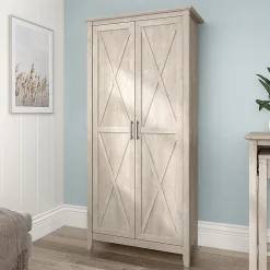 Outlet Key West 66" Tall Storage Cabinet with Doors and 5 Shelves, Washed Gray (KWS266WG-03) Storage Cabinets