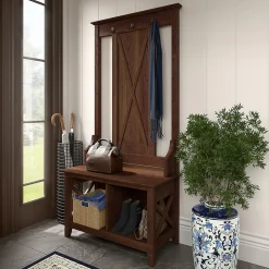 Key West 66" Hall Tree with Shoe Storage Bench, Bing Cherry (KWS166BC-03) Storage Cabinets