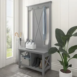 Clearance Key West 66" Hall Tree with Shoe Storage Bench, Cape Cod Gray (KWS166CG-03) Storage Cabinets