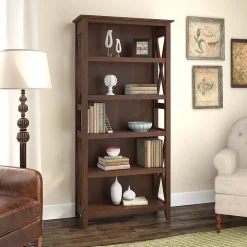 Discount Key West 66"H 5-Shelf Bookcase with Adjustable Shelves, Bing Cherry Laminate (KWB132BC-03) Bookcases
