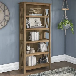 New Key West 66"H 5-Shelf Bookcase with Adjustable Shelves, Reclaimed Pine Laminated Wood (KWB132RCP-03) Bookcases