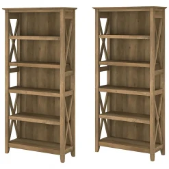 Outlet Key West 66"H 5-Shelf Bookcase with Adjustable Shelves, Reclaimed Pine Laminated Wood, 2/Set (KWS046RCP) Bookcases