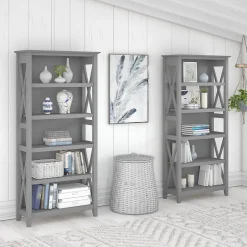 Online Key West 66"H 5-Shelf Bookcase with Adjustable Shelves, Cape Cod Gray Laminated Wood, 2/Set (KWS046CG) Bookcases
