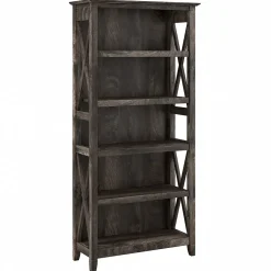 Discount Key West 66"H 5-Shelf Bookcase with Adjustable Shelves, Dark Gray Hickory Wood (KWB132GH-03) Bookcases