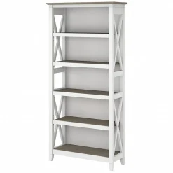 Discount Key West 5-Shelf 66"H Bookcase, Shiplap Gray/Pure White (KWB132G2W-03) Bookcases