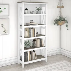 Discount Key West 5-Shelf 66"H Bookcase, Shiplap Gray/Pure White (KWB132G2W-03) Bookcases
