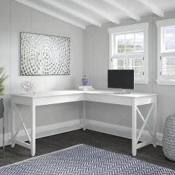 Key West 60"W L-Shaped Desk, Pure White Oak (KWD160WT-03) Computer Desks