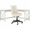 New Key West 60"W L Shaped Desk with Mid Back Tufted Office Chair, Linen White Oak (KWS045LW) L-Desks