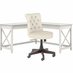 New Key West 60"W L Shaped Desk with Mid Back Tufted Office Chair, Linen White Oak (KWS045LW) L-Desks