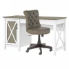 Online Key West 54"W Computer Desk with Storage and Mid-Back Tufted Office Chair, Shiplap Gray/Pure White (KWS020G2W) Office Desks