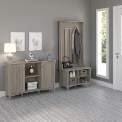 Outlet Salinas 68.11" Storage Set with Hall Tree, Shoe Bench and Accent Cabinet, 5 Shelves, (SAL008DG) Storage Cabinets