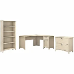 Online Salinas 60"W L Shaped Desk with Lateral File Cabinet and 5 Shelf Bookcase, (SAL003AW) L-Desks