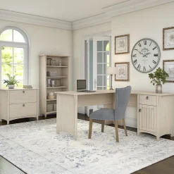 Online Salinas 60"W L Shaped Desk with Lateral File Cabinet and 5 Shelf Bookcase, (SAL003AW) L-Desks