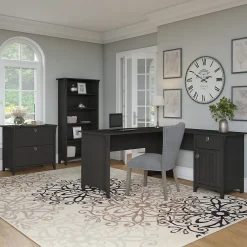 Discount Salinas 60"W L Shaped Desk with Lateral File Cabinet and 5 Shelf Bookcase, (SAL003VB) L-Desks