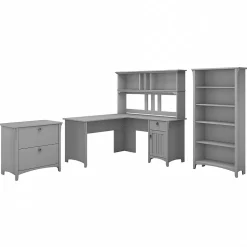 Outlet Salinas 60"W L Shaped Desk with Hutch, Lateral File Cabinet and 5 Shelf Bookcase, (SAL007CG) L-Desks
