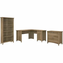 Outlet Salinas 60"W L Shaped Desk with Lateral File Cabinet and 5 Shelf Bookcase, (SAL003RCP) L-Desks