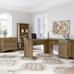 Outlet Salinas 60"W L Shaped Desk with Lateral File Cabinet and 5 Shelf Bookcase, (SAL003RCP) L-Desks