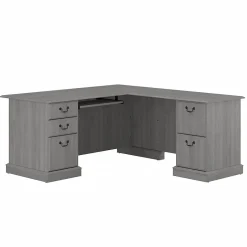 Saratoga 66"W L Shaped Computer Desk with Drawers, Modern Gray (EX45870-03K) L-Desks