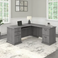 Saratoga 66"W L Shaped Computer Desk with Drawers, Modern Gray (EX45870-03K) L-Desks