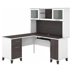 Online Somerset 60" L-Shaped Desk with Hutch, (SET002SGWH) L-Desks