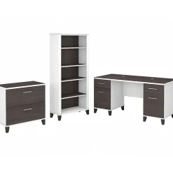 Hot Somerset 60" Computer Desk with Lateral File Cabinet and 5-Shelf Bookcase, (SET013SGWH) Computer Desks