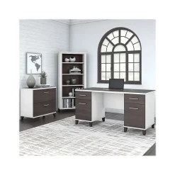 Hot Somerset 60" Computer Desk with Lateral File Cabinet and 5-Shelf Bookcase, (SET013SGWH) Computer Desks