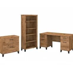 Somerset 60" Computer Desk with Lateral File Cabinet and 5-Shelf Bookcase, (SET013FW) Computer Desks