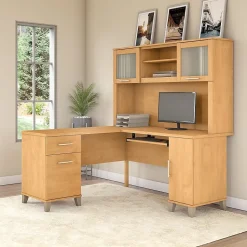 Online Somerset 60"W L Shaped Desk with Hutch, (SET002MC) L-Desks