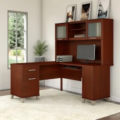 Outlet Somerset 60"W L Shaped Desk with Hutch, (SET002HC) Office Desks
