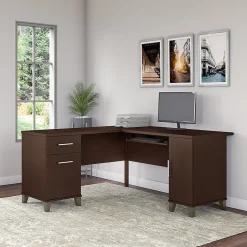 Online Somerset 60"W L Shaped Desk with Storage, (WC81830K) Office Desks